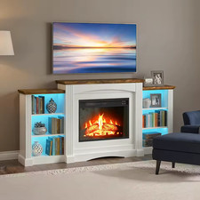 Electric Fireplace Mantel TV Stand with LED W...