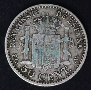 SPAIN 50 Centimos 1904 (10) PC V Silver 0.835 Alfonso XIII. VF 4424