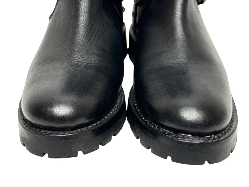 Frye Boots Natalie Sz 8B Lug Rebel Studded Black Leather combat  Booties Women - Image 3 of 4