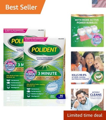 3-Minute Antibacterial Dental Cleaner Tablets   90 Count x 2 Pack for Freshness