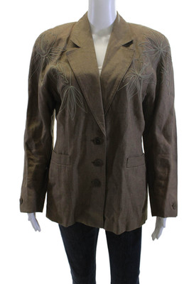 Escada Margaretha Ley Women Linen Floral Blazer Brown Button Size 38