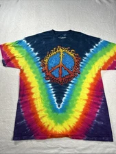 Liquid Blue Men/Women Multicolor Peace Sign Tie-Dye Graphic T-Shirt 2XL
