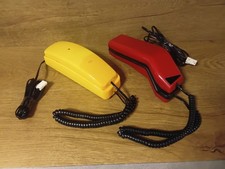 X2 Vintage Wall Telephones Geemarc Reno Betacom Yellow & Red Phone
