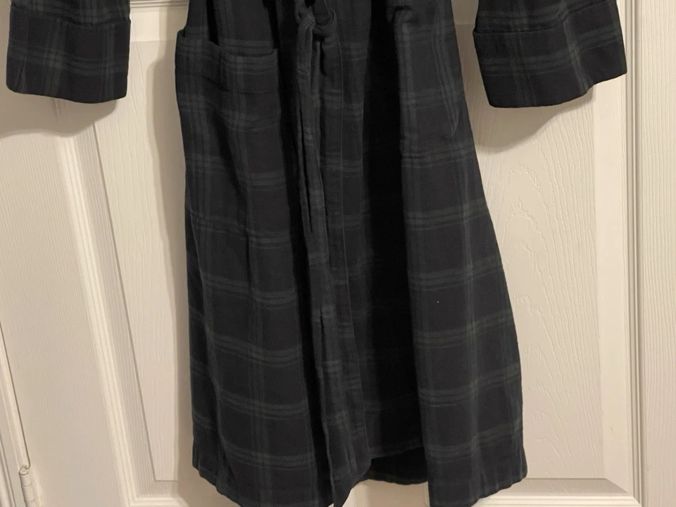 Bata polo de franela Ralph Lauren vintage para hombre L/XL azul verde tartán a cuadros Foto 4 de 4