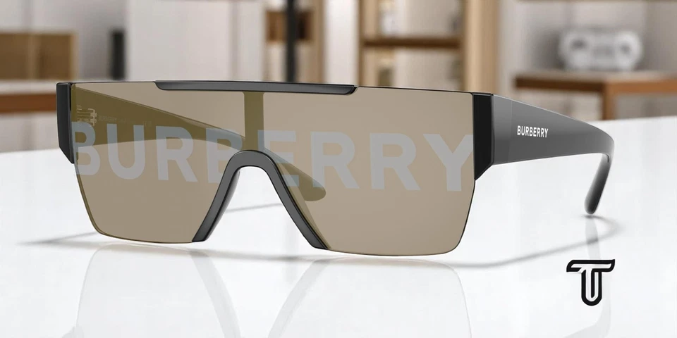 BURBERRY BE4291 3001 G Black Grey Tamp Bur Silver Gold 38 mm Men's Sunglasses
