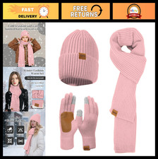 Warm Winter Knit Beanie Hat, Scarf  Touchscreen Gloves Set - Cold Weather Gifts
