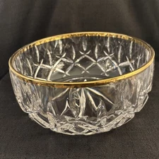INTERGLASS BOWL Cut Glass GOLD Rim MADE IN ITALY 9 1/4”x4 1/2”