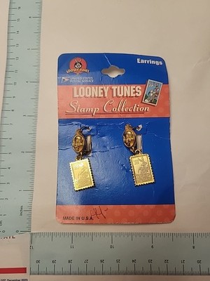 1997 Looney Tunes Bug's Bunny Stamp W Tweety Bird Earrings USPS Post Office USA