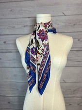 Vtg Romantic Floral Paisley Satin Bandanna Scarf 30.5  Multicolor Vibrant Print
