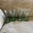 Vintage Coca-Cola Green Embossed 4.5" Juice Glasses Set of 4 Indiana Glass Co.