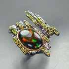 AAA+ 18 ct gemstone Natural Black Opal Ring 925 Sterling Silver Size 9 /R469358