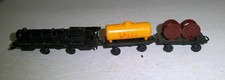 1950s Promotion Plastic Toy Train 3pc Set Locomotive Shell Tanker Cable Flatcar