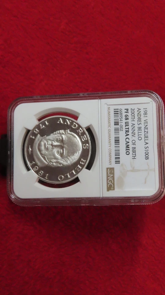 Moneda Venezuela 100 Bolívares 1981 Conmemorativo Nacimiento de Andrés Bello NGC PF68 Foto 2 de 3