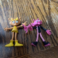 Vintage 1970s 2 Space Aliens Bendy Rubber Wire Toy 3.5" Action Figure Pizza Hut