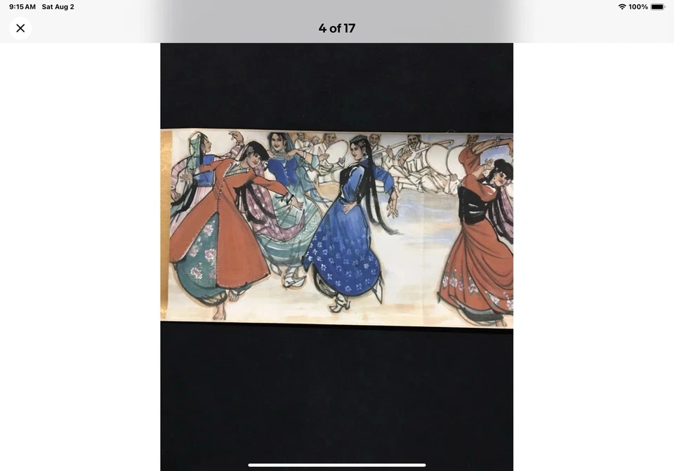 Old Chinese Long painting scroll With Wooden Box Dancers By Shi Guoliang — 第 4/4 张图片