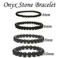 Minimalist Natural Onyx Stone Bracelet Men Women 4/6/8/10mm Sizes Handmade Black