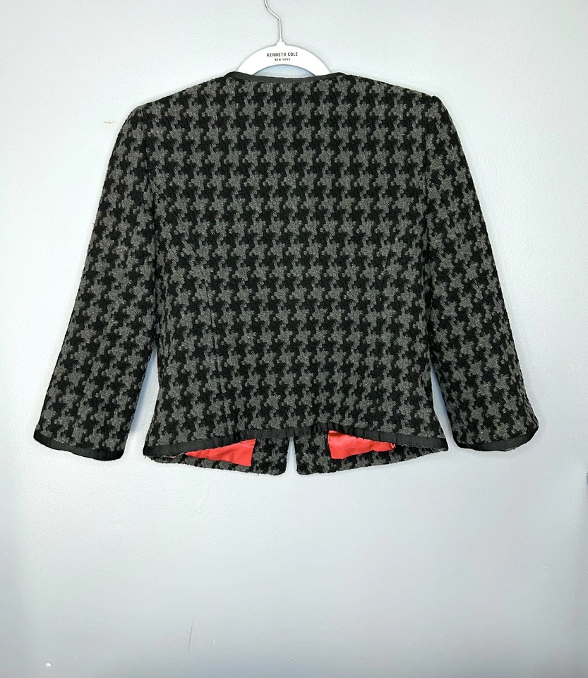 Mossimo Твидовая куртка женщин M Houndstooth воротникless черный серый Twee 3/4 рукав - Изображение 2 из 4