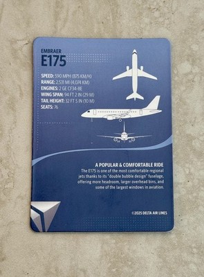 Delta Air Lines Trading Card E175 #73 100th Anniversary Series
