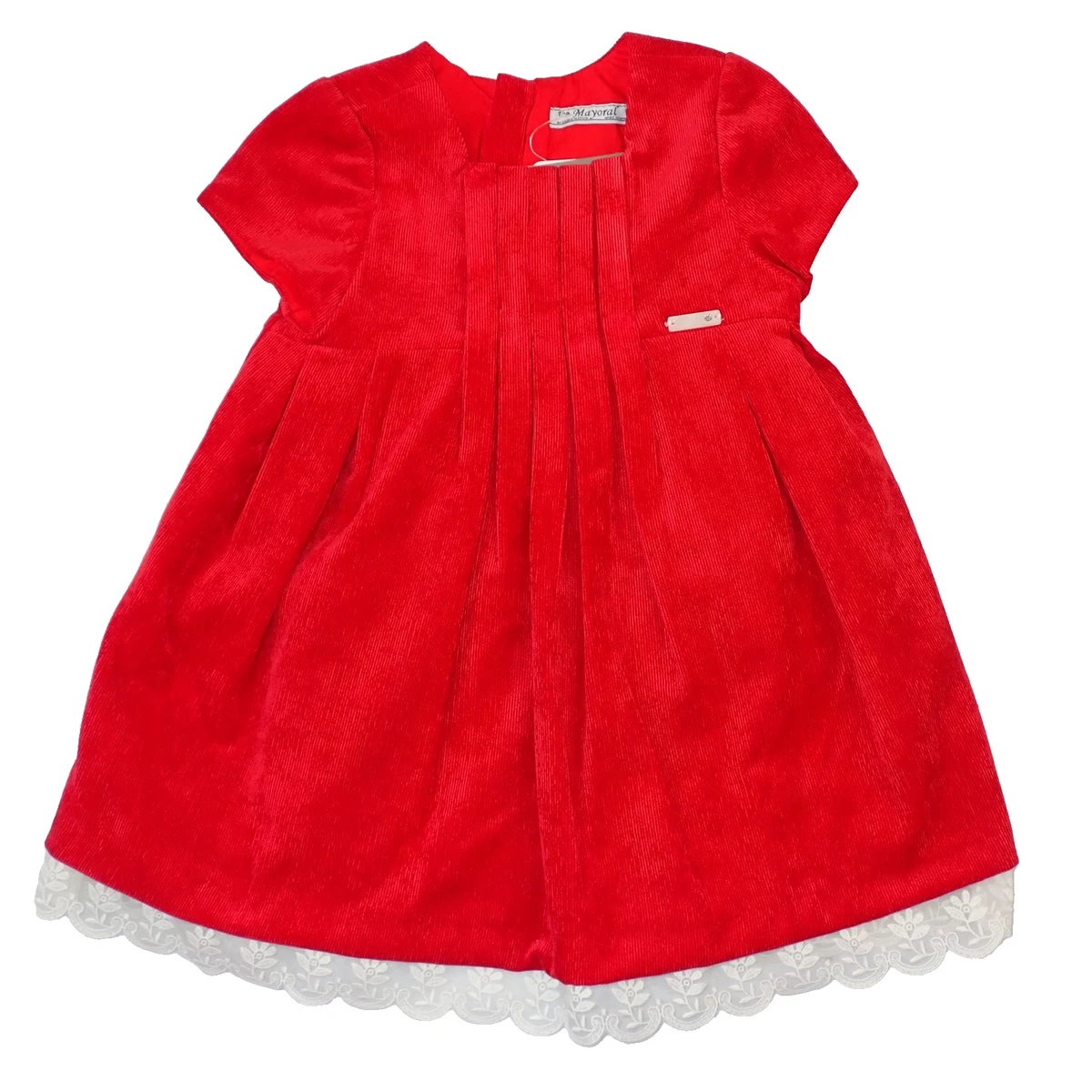 strapless open back dress Mayoral Baby Girls Floral Printed Velvet Dress Cherry Red — Maple Gifts main image 0