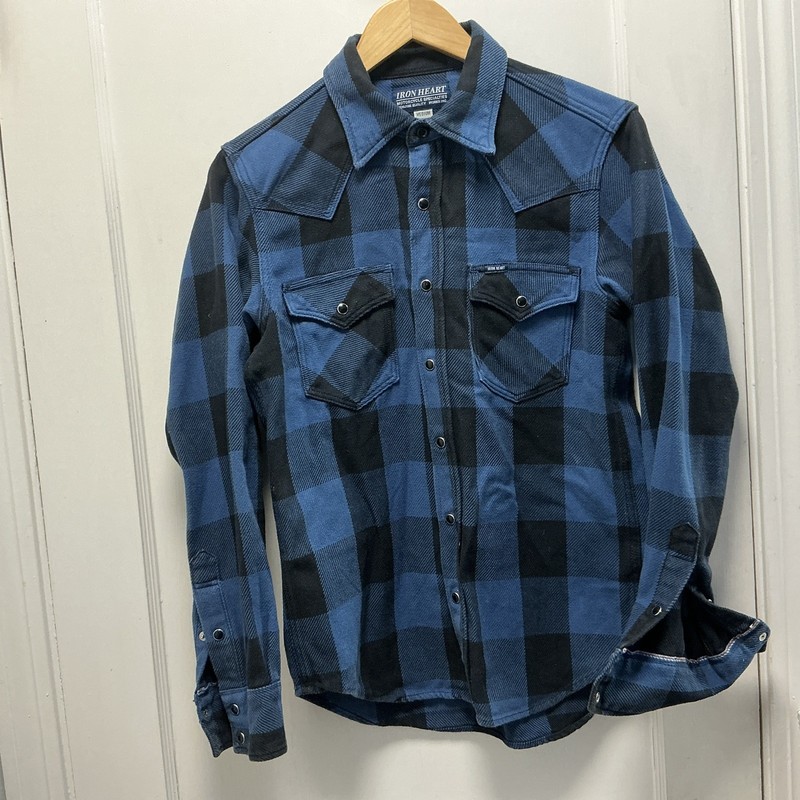 Iron Heart Blue Buffalo Plaid Western Style Shirt Medium Made In Japan Rare