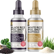 Peel Shot Glow Rice Ampoule Duo, Black White Rice Exfoliant for Face Gent...