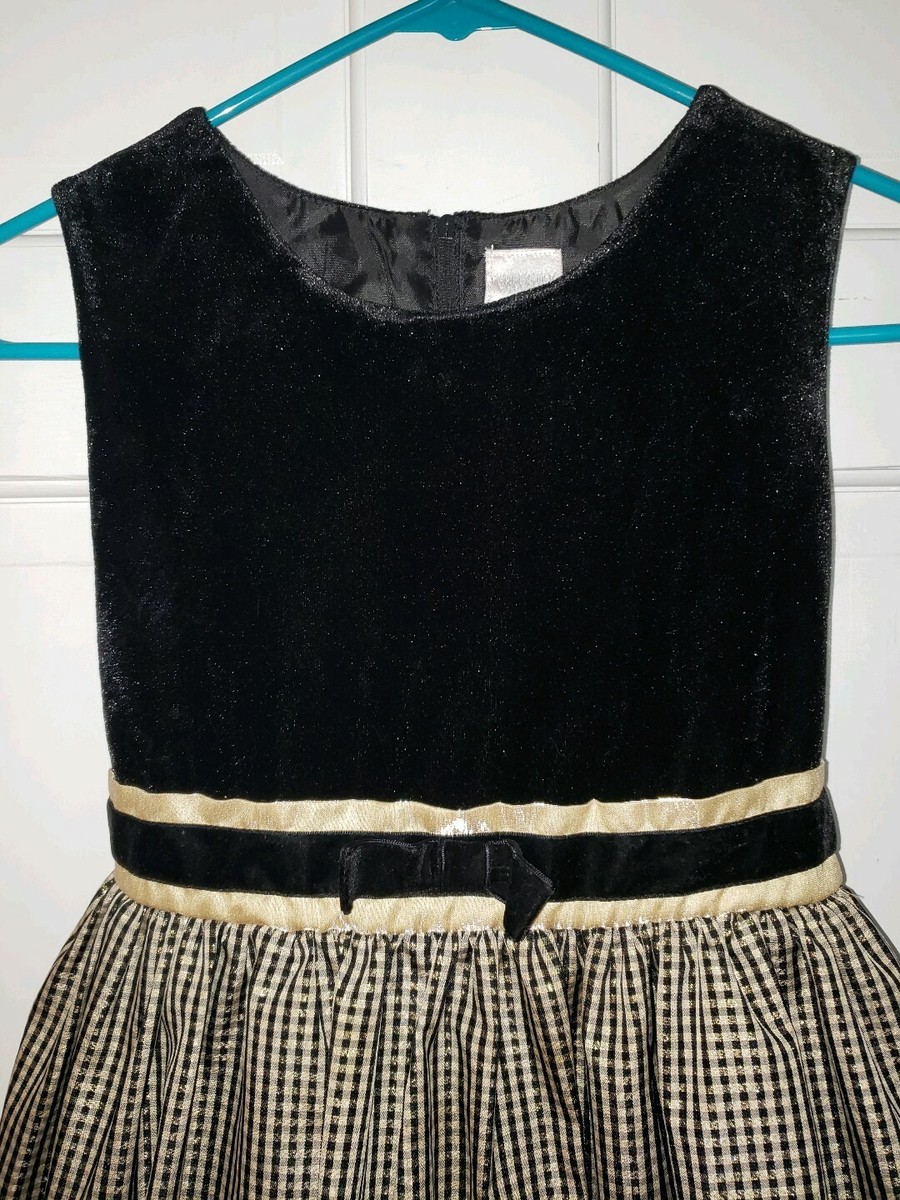 PERFECTLY DRESSED black Velvet Gold Metallic Check Plaid Taffeta dress  girls 10 | eBay
