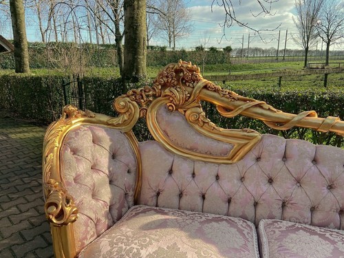 Sofa Couch Rococo Throne Gold Pink Damask Baroque Vintage Luxury Handcrafted - Picture 15 of 23