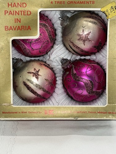 Vintage Glass Christmas Ornaments West Germany Kresge Plastic Cap Mica PINK 3” - Picture 5 of 16