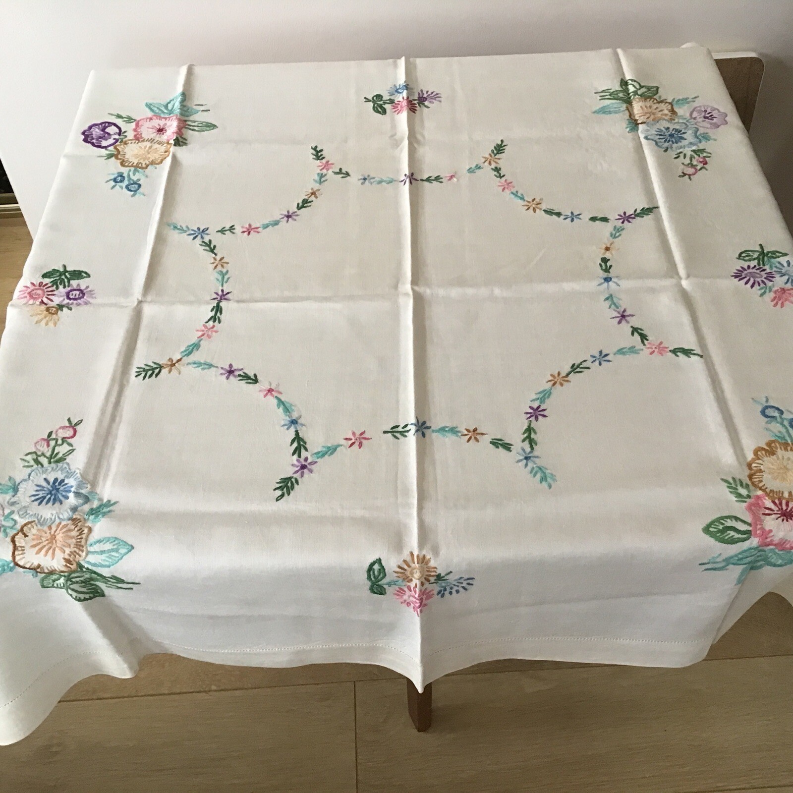 vintage hand embroidered linen tablecloth eBay