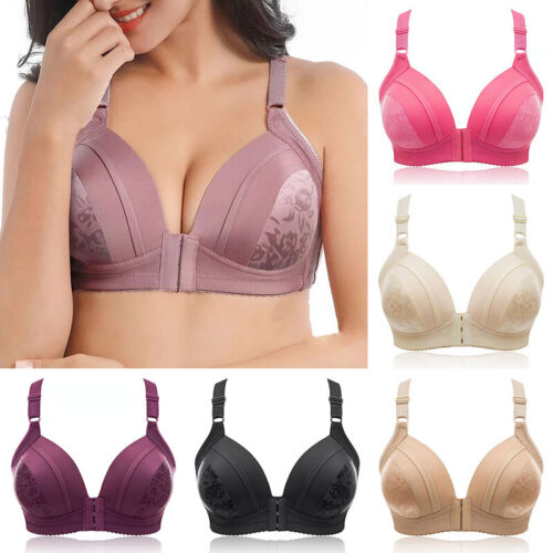 Women Front Fastening Push Up Bra Top Ladies Wireless Comfort Soft Cup Plus Size - Picture 1 of 44