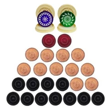 Carrom Board 24 Wooden Coins + 2 Tournment Striker Blue + Green (Random Design)