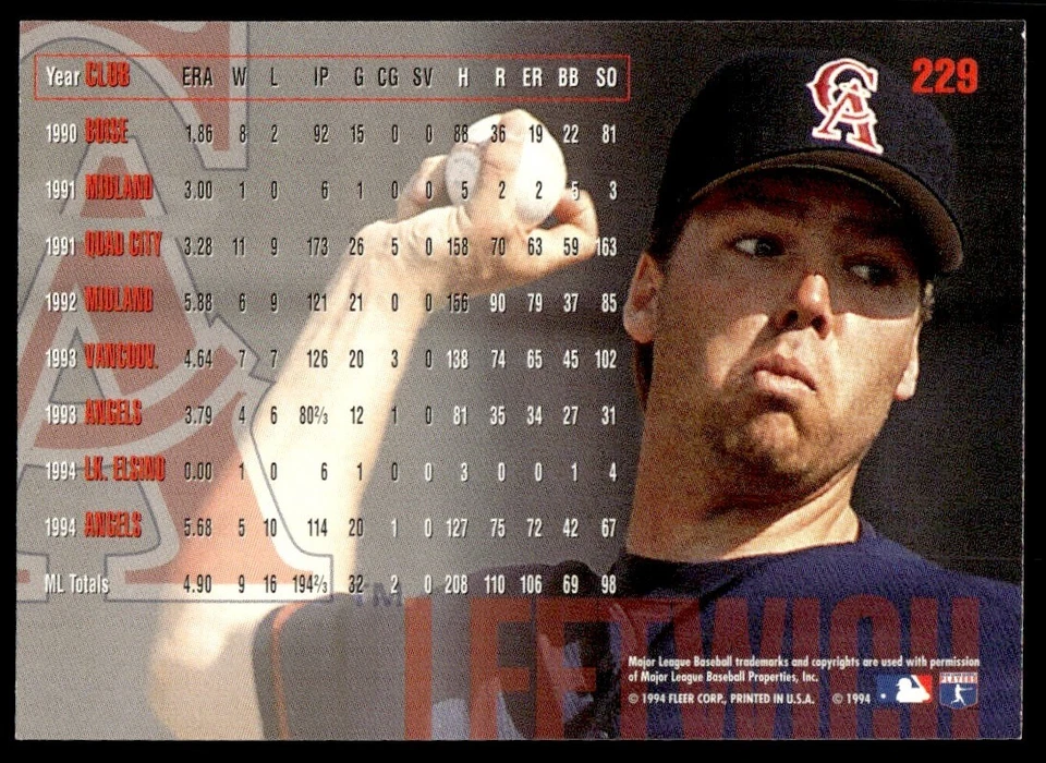 1995 Fleer Phil Leftwich California Angels #229 - Image 2 of 2