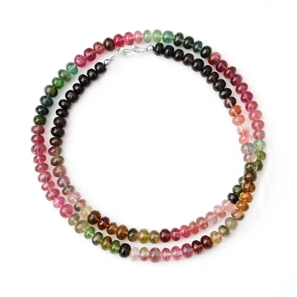 A+ Beautiful Multi Watermelon Tourmaline Gemstone 3-5MM Beads 18" Women Necklace - Image 4 of 4