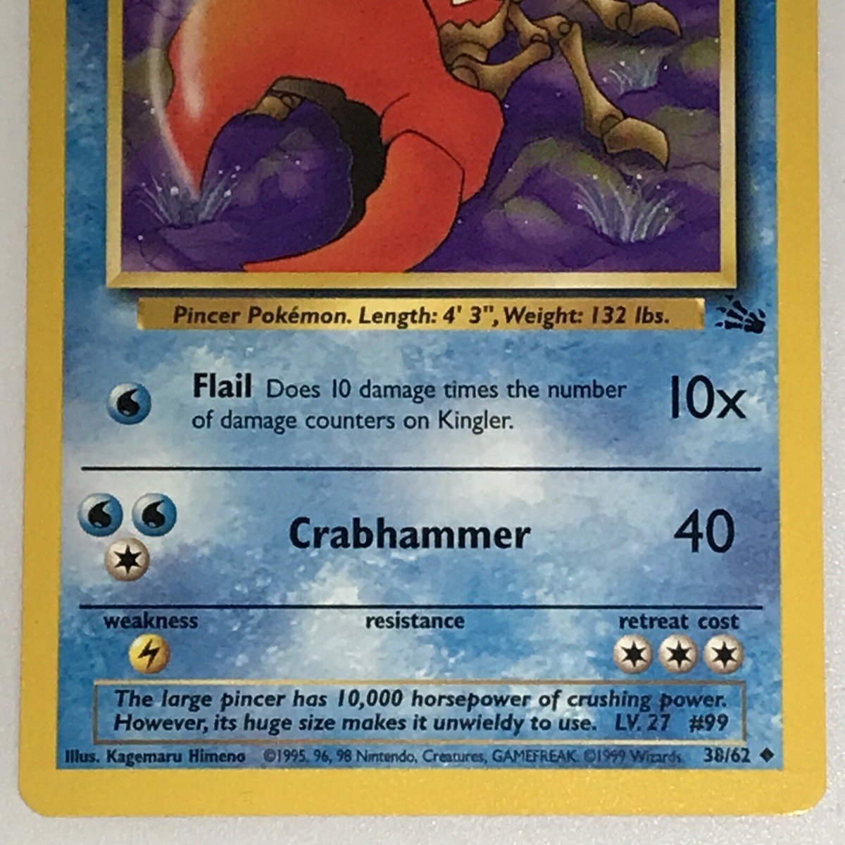 Rare Pokemon Card Kingler Stage 1 60 HP | number 38/62 | 9/10 POTENTIAL!! |  eBay