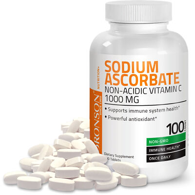 Bronson Vitamin C (Non Acidic) Sodium Ascorbate, Gentle, 100 Tablets