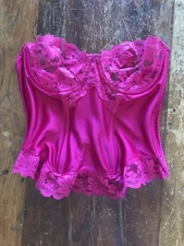 VTG 80s pink magenta Dolores For Poirette bustier corset lingerie top Union tag