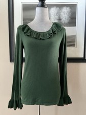 Boden Green Lavinia Ruffle Trim Sweater Scoop Neck Long Sleeve Womens Size 4