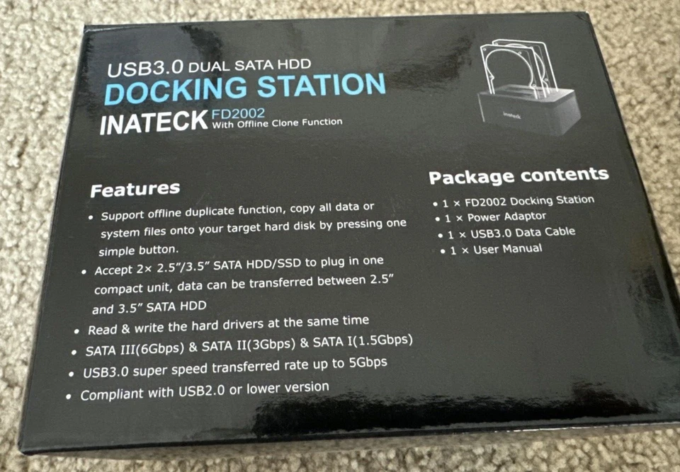 INATECK FD2002 USB TO SATA DUAL BAY USB 3.0 HARD DRIVE DOCKING STATION - Image 3 of 4
