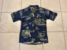 MISSING BUTTON Harley Davidson Hawaiian Button Shirt USA Made Blue Men’s Medium