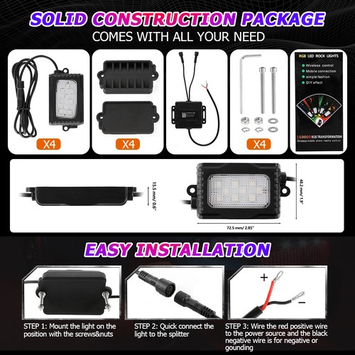 AUXBEAM 4 Pods RGBW LED Rock Light Underglow Neon Light Kit Music bluetooth APP - Picture 5 of 12