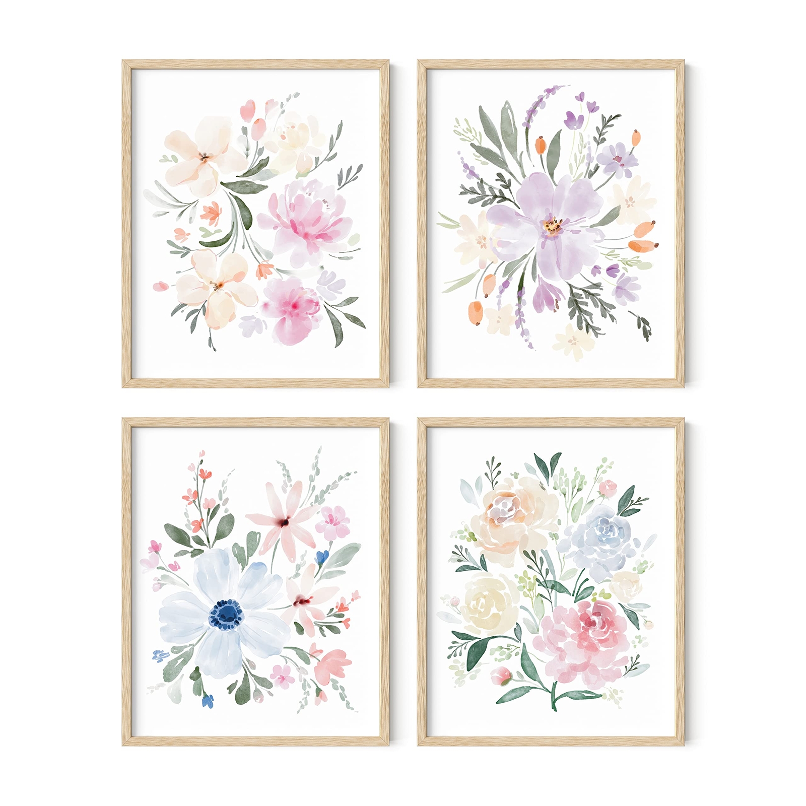 Botanical Prints - Set of 4 Flower Posters, Flower Pictures Wall Decor, Flora...