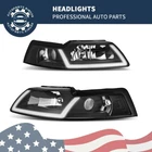 For 99-04 Ford Mustang GT SVT Cobra LED DRL Black Headlights Headamps Pair Set