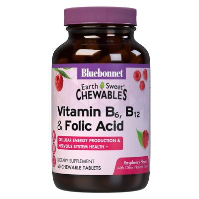 Bluebonnet Earthsweet Chewables Vitamin B-6 B-12 Folic Acid Raspberry 60 Tablets