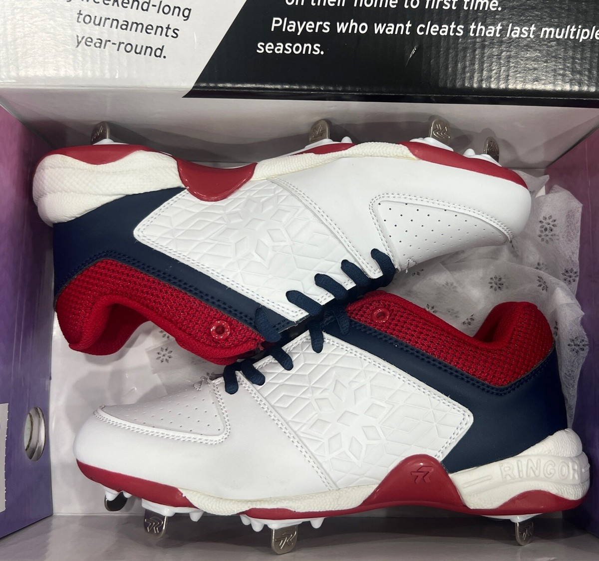 Crampons en métal blanc pour femme Ringor Rip-It Diamond Softball Spike
