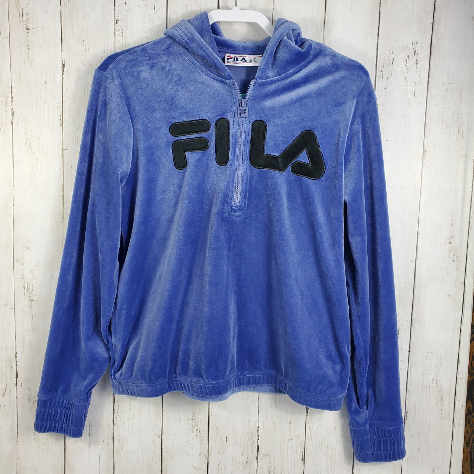 Felpa con cappuccio FILA Velluto quarto cerniera donna M blu spell out top jogger