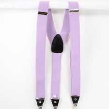 Italian Suspenders Mens 48 in Lavender Black Y Back Button Clips Leather Stretch