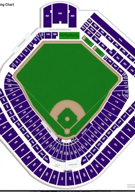 Colorado Rockies Tickets. 8/30 vs. Braves Sec. 149, Row 10, Seats 5-8