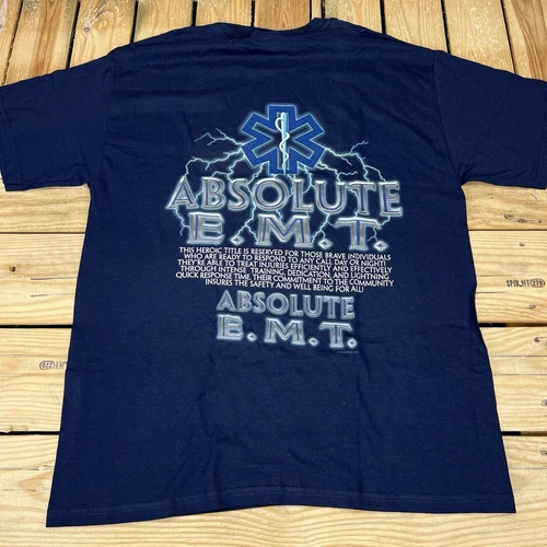 Vtg Y2K New Old Stock "Absolute EMT" Blue Graphic T-Shirt Men's Size Large