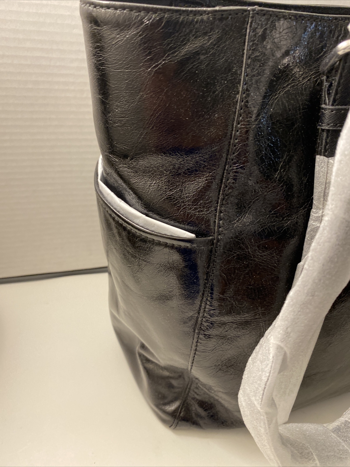 DKNY Black Cow Leather Silver Studded Drawstring Naomi Top Handle