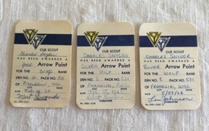 Vintage Cub Scout Arrow Point Award Cards (3) BSA Dated 1963,1964 Boy Scouts
